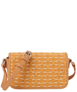 Fashion Honeycomb Flap Crossbody Bag LE0345 MUSTARD